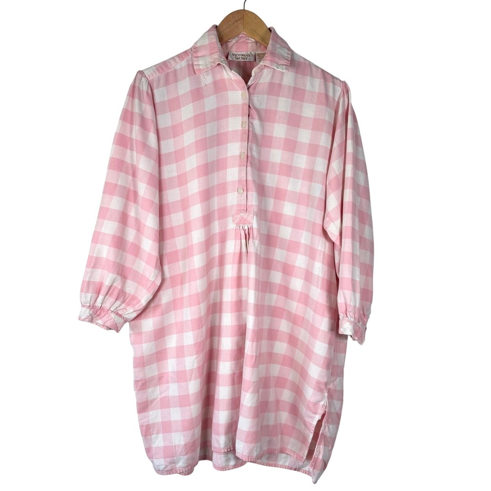 Vtg Victorias Secret Gown Women S Pink Flannel Gold Label Retro Loungewear